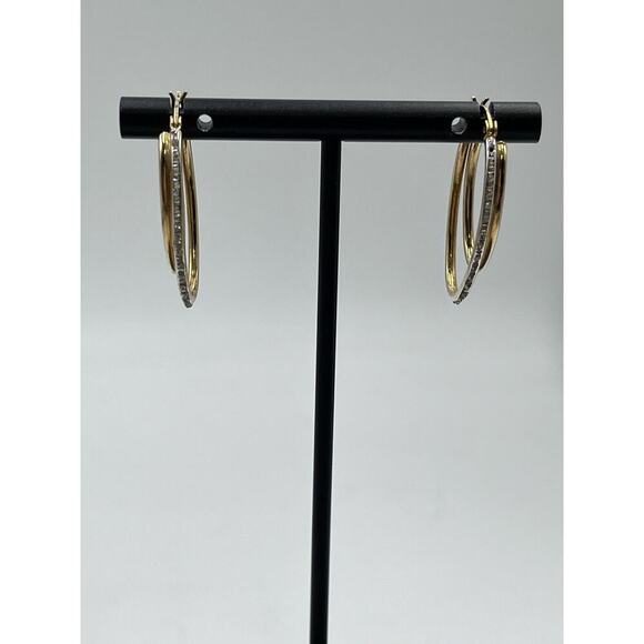 SLC Designer Sterling Silver Vermeil Pave‎ Double Hoop Pierced Earrings - Picture 4 of 15